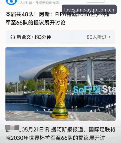 爱游戏专业分析使用指南 2030世界杯扩军66队计划详解,中国男足迎绝佳机会